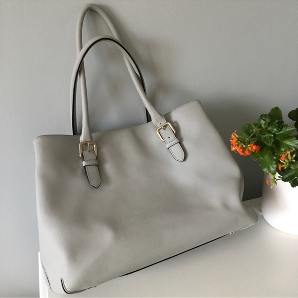 Kate Spade Cove Street Ariel Cliff Grey Silver Trim Tote Bag - Picture 2 of 12